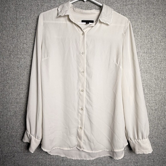 J. Crew Tops - J. Crew Ivory Bone Embroidered Collar Cuffs Long Sleeve Dress Shirt MEDIUM